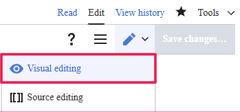 Screenshot of the visual editor toggle in the edit toolbar