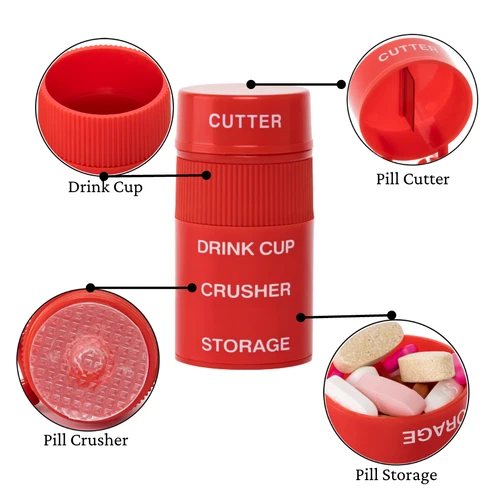 Pill Crusher and Cutter Combo with Storage Cup